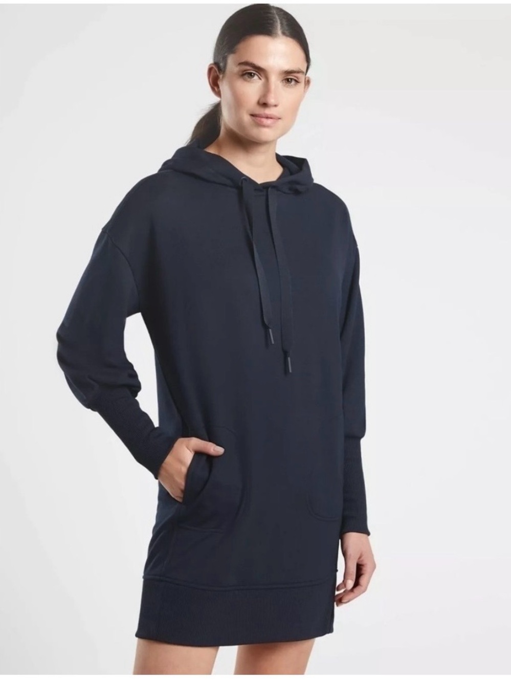 Athleta Navy Blue Mala Hoodie Dress with Pockets- Like New!